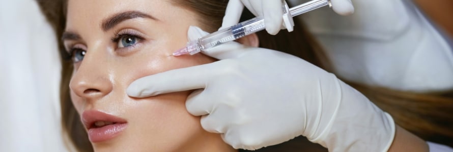 image of woman getting sculptra injectables in her cheek